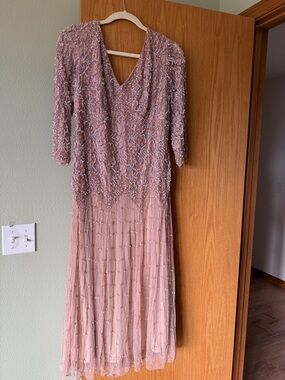 Pisarro Nights Beaded V-Neck Midi Dress in Blush